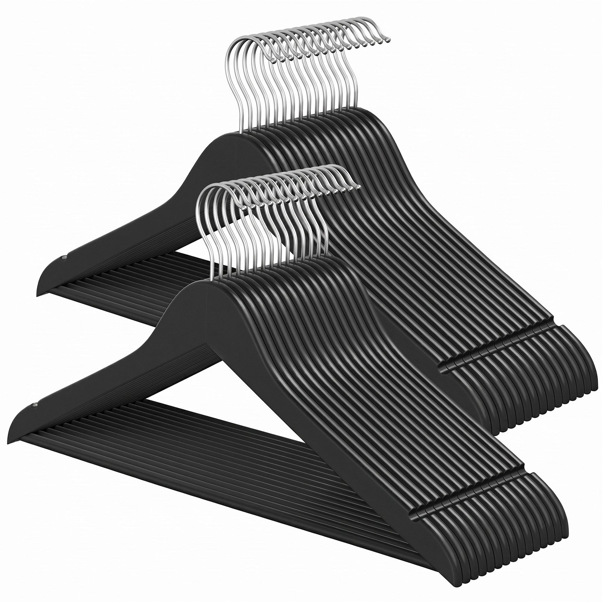 SONGMICS Kleiderbügel Holzbügel, Hosenbügel, 360° drehbarer Haken, für Träger und Jacken, (30-tlg), schlank Bügel, 0,8 cm dünn, platzsparend, Birkenholz, Schwarz