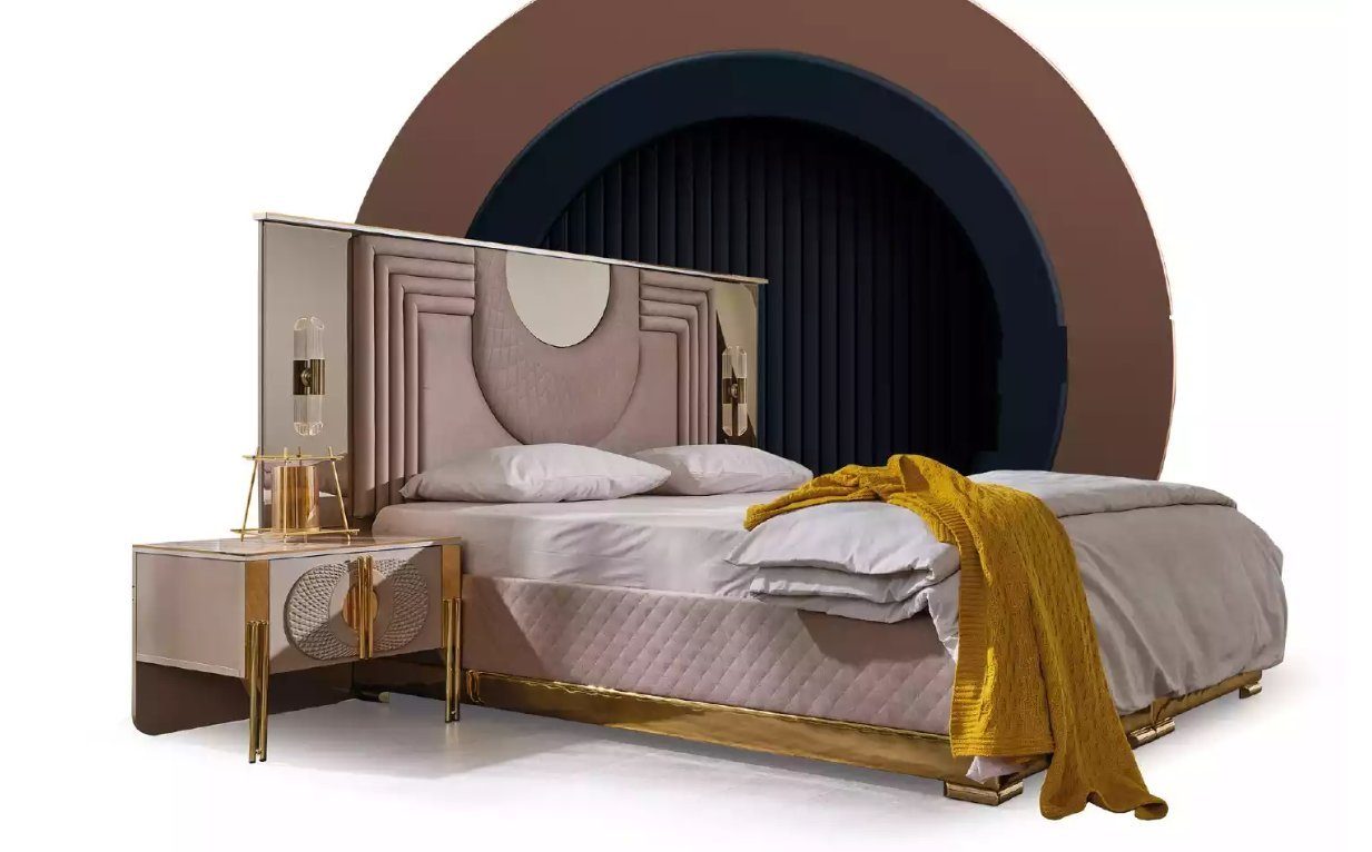 Schminktisch), Set JVmoebel Schlafzimmer-Set Kleiderschrank, Schlafzimmer Bett, (5-St., Made in 2x Beiges Bett Nachttische, Europa Nachttisch, 2x