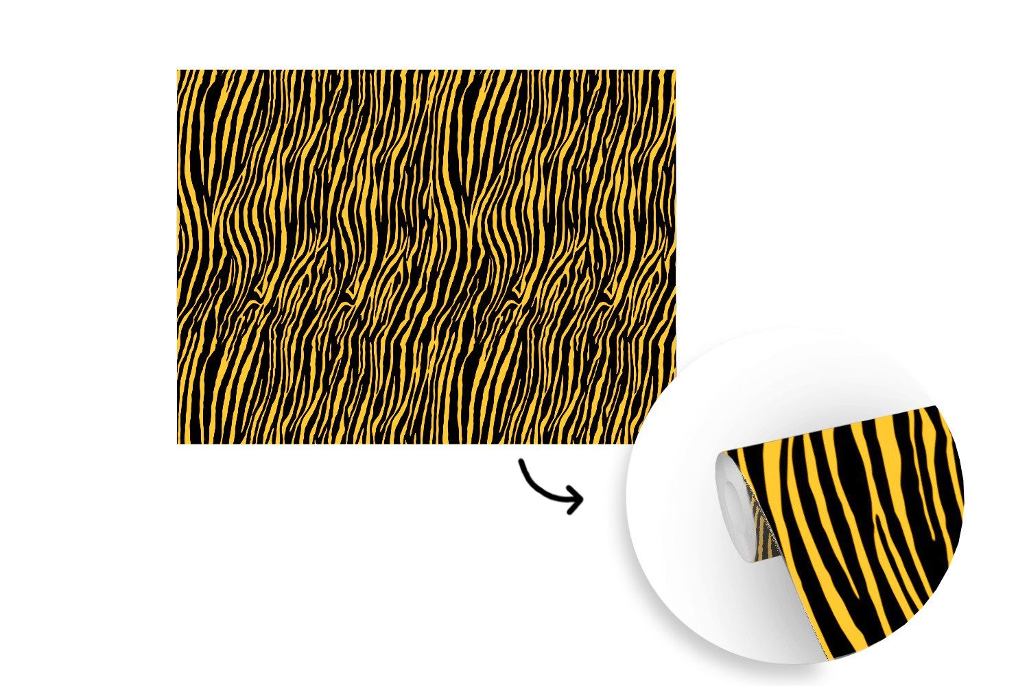 MuchoWow Fototapete Muster Schlafzimmer, (6 Tigerdruck für bedruckt, Kinderzimmer, Orange, Wallpaper St), Matt, Vinyl - Tapete Wohnzimmer, 