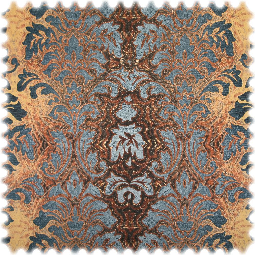 Heiro Stoff Samt Velours Möbelstoff Ornament Dubai Gold Blau mit Fleckschutz, Meterware - Breite:138 cm