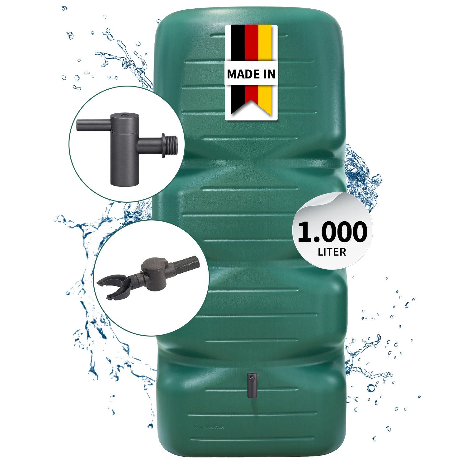 GARANTIA Regentonne CUBUS Regentonne Komplett-Set 1000 L, dunkelgrün, 1000 l
