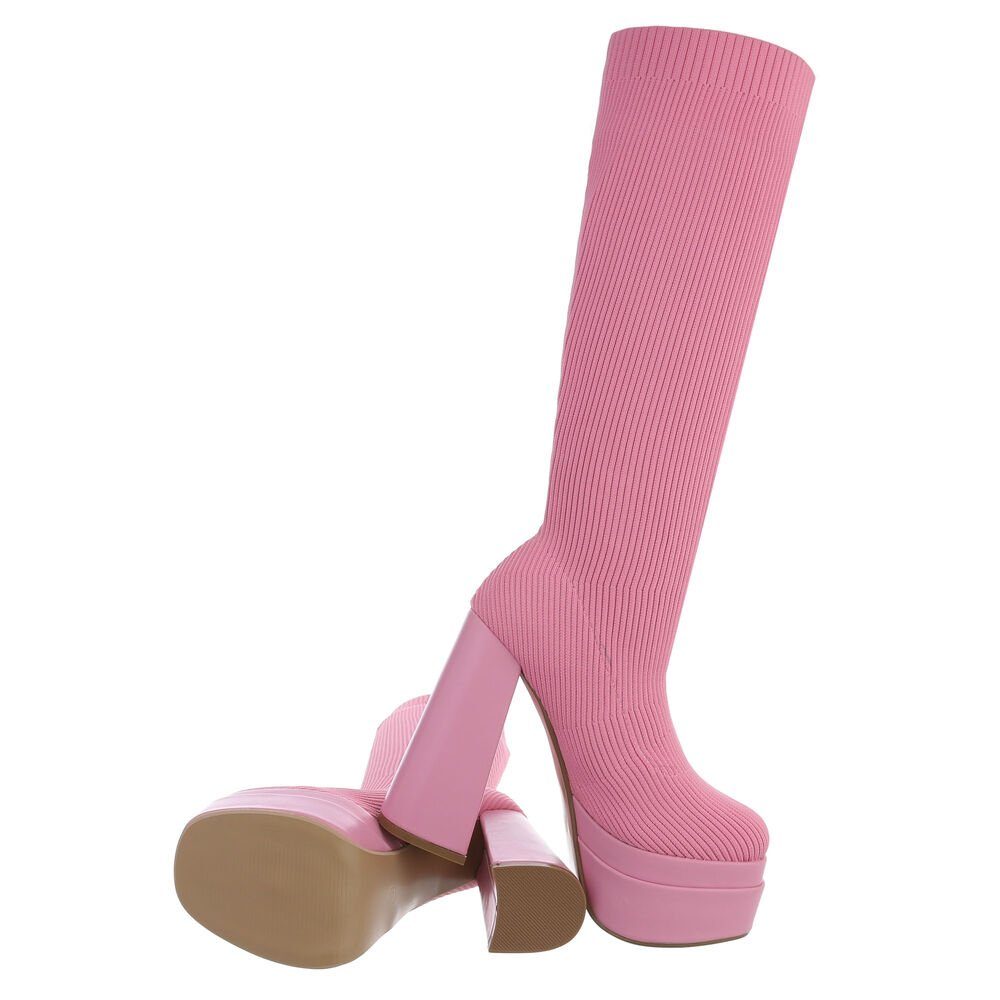 Blockabsatz Party High-Heel Clubwear in Schlupfschuhe Damen Plateaustiefel Ital-Design Stiefel & Pink