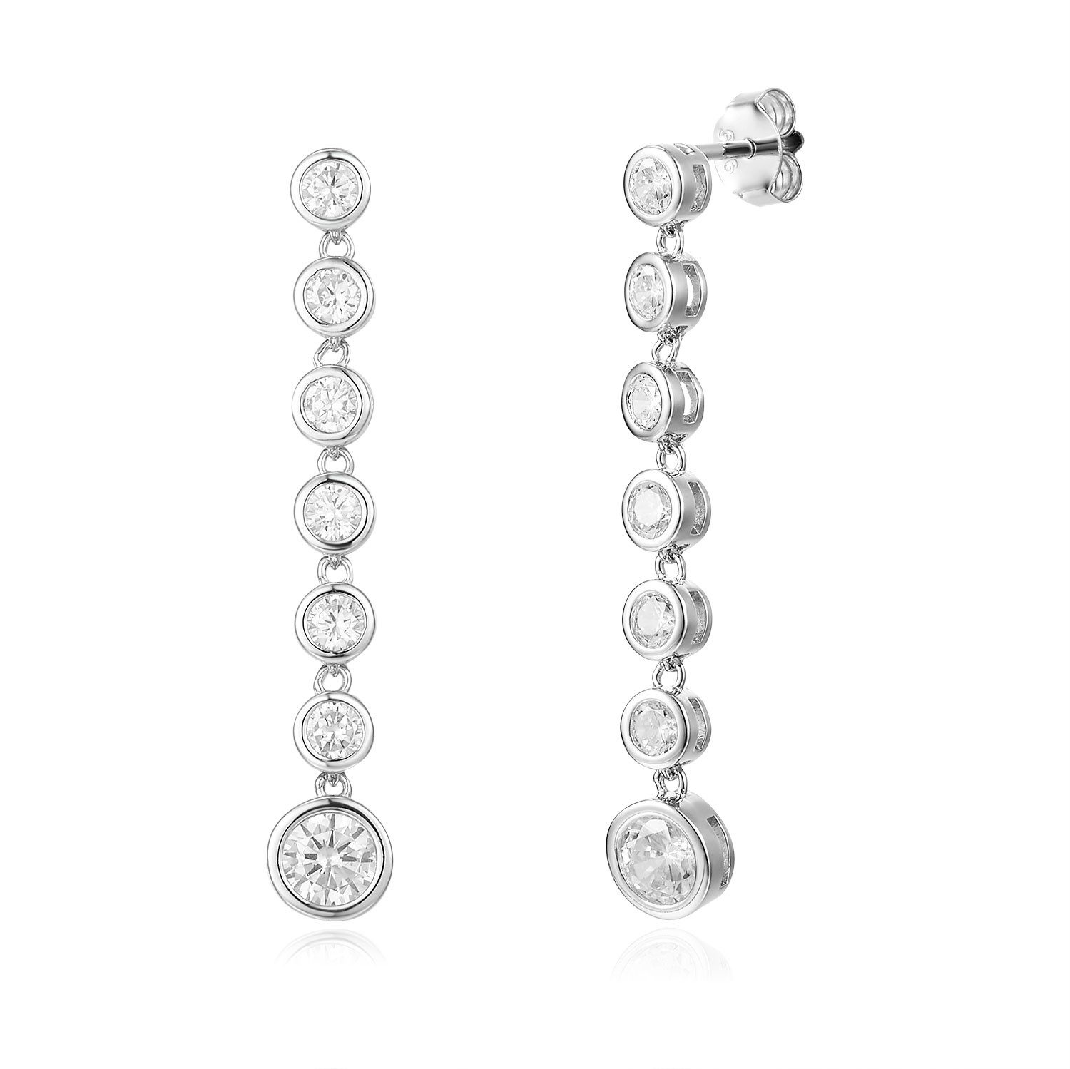 Paar Ohrhänger Ohrringe lang 34 mm mit 6 Zirkonia aneinandergereiht 925 Silber
