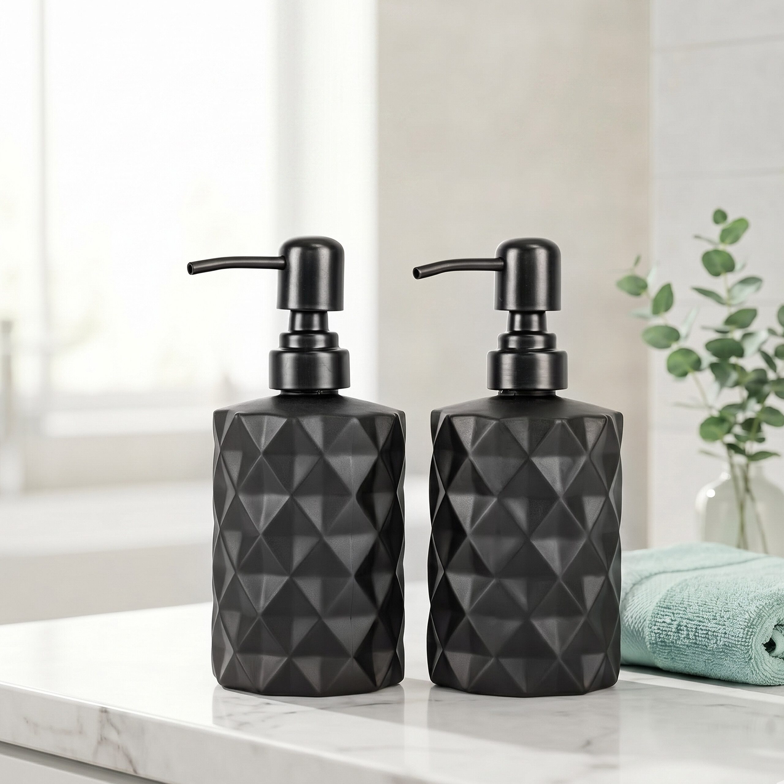 relaxdays Seifenspender Schwarze Seifenspender 2er Set 350 ml