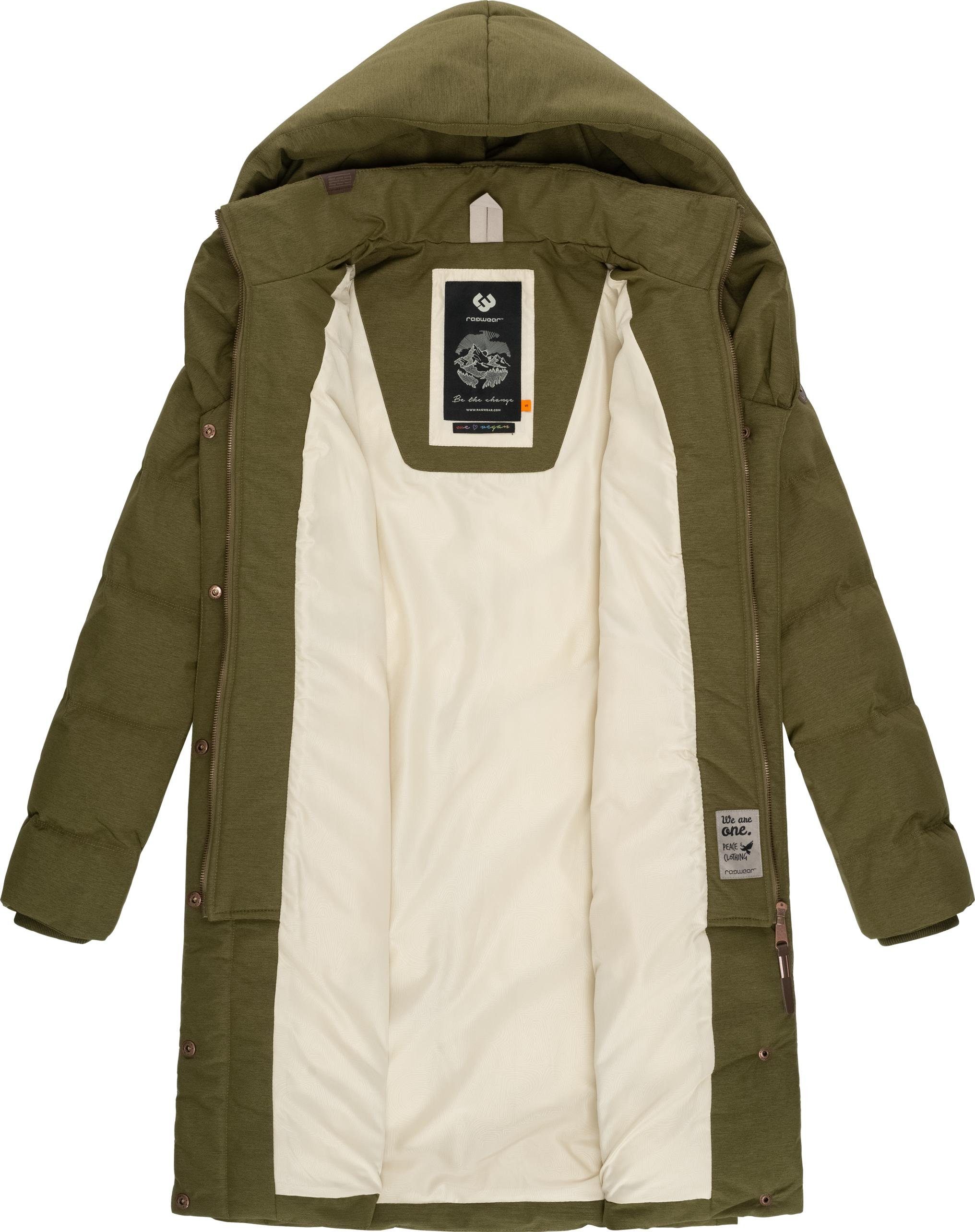 Ragwear Steppmantel Natalka Melange wasserdichter Damen Wintermantel mit gefütterter Kapuze
