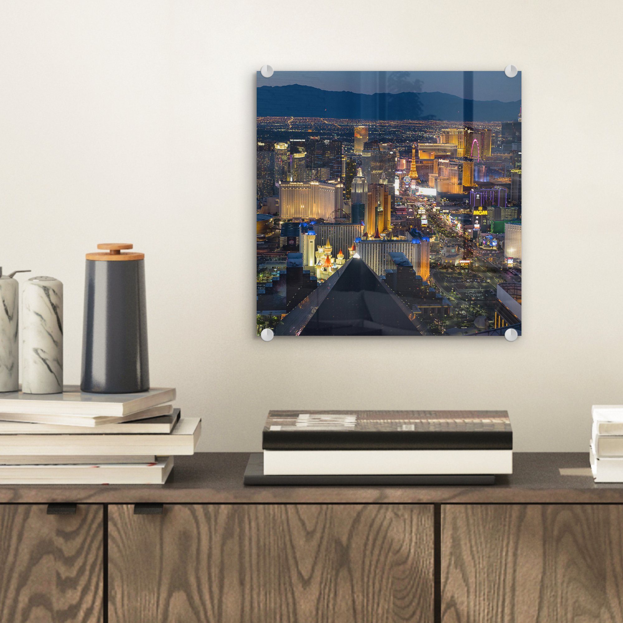 Bilder MuchoWow St), Vereinigte auf Vegas von Glasbilder - Wanddekoration Acrylglasbild Staaten, Glas (1 auf Glas Foto Las - - - Wandbild Luftaufnahme