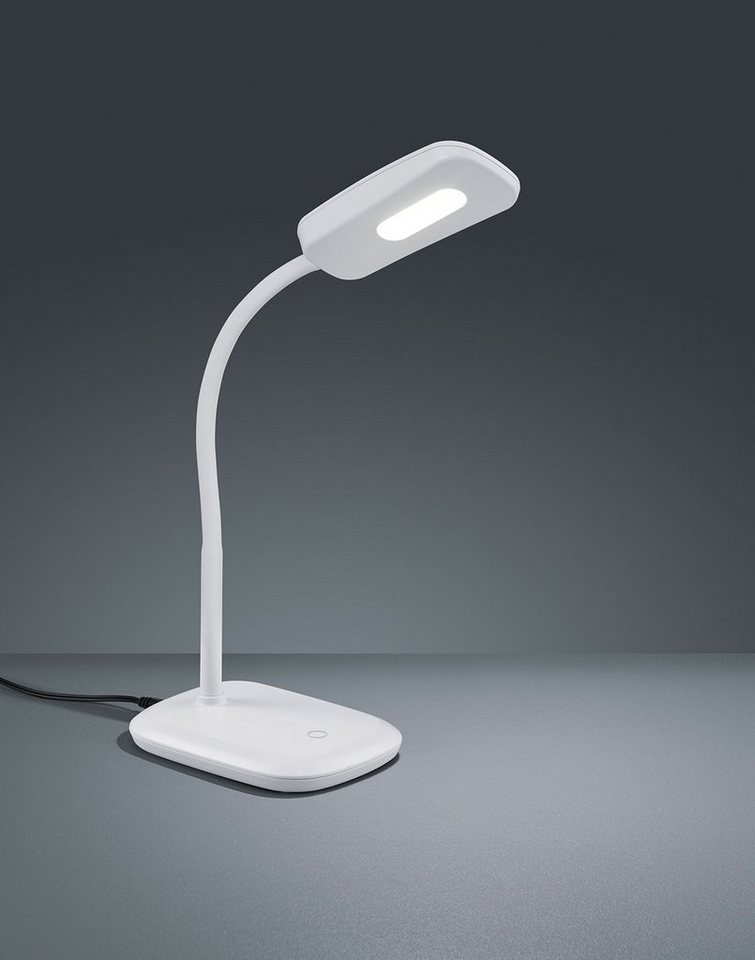 TRIO Leuchten LED Tischleuchte Boa, LED fest integriert, Warmweiß,  Schreibtischlampe, weiß, Touch Dimmer, warmweiß, verstellbarer Flexarm