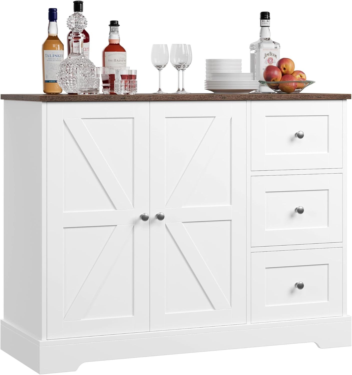 HOMECHO Sideboard, Küchenschrank mit Arbeitsplatte, Buffetschrank Weiß & Br günstig online kaufen