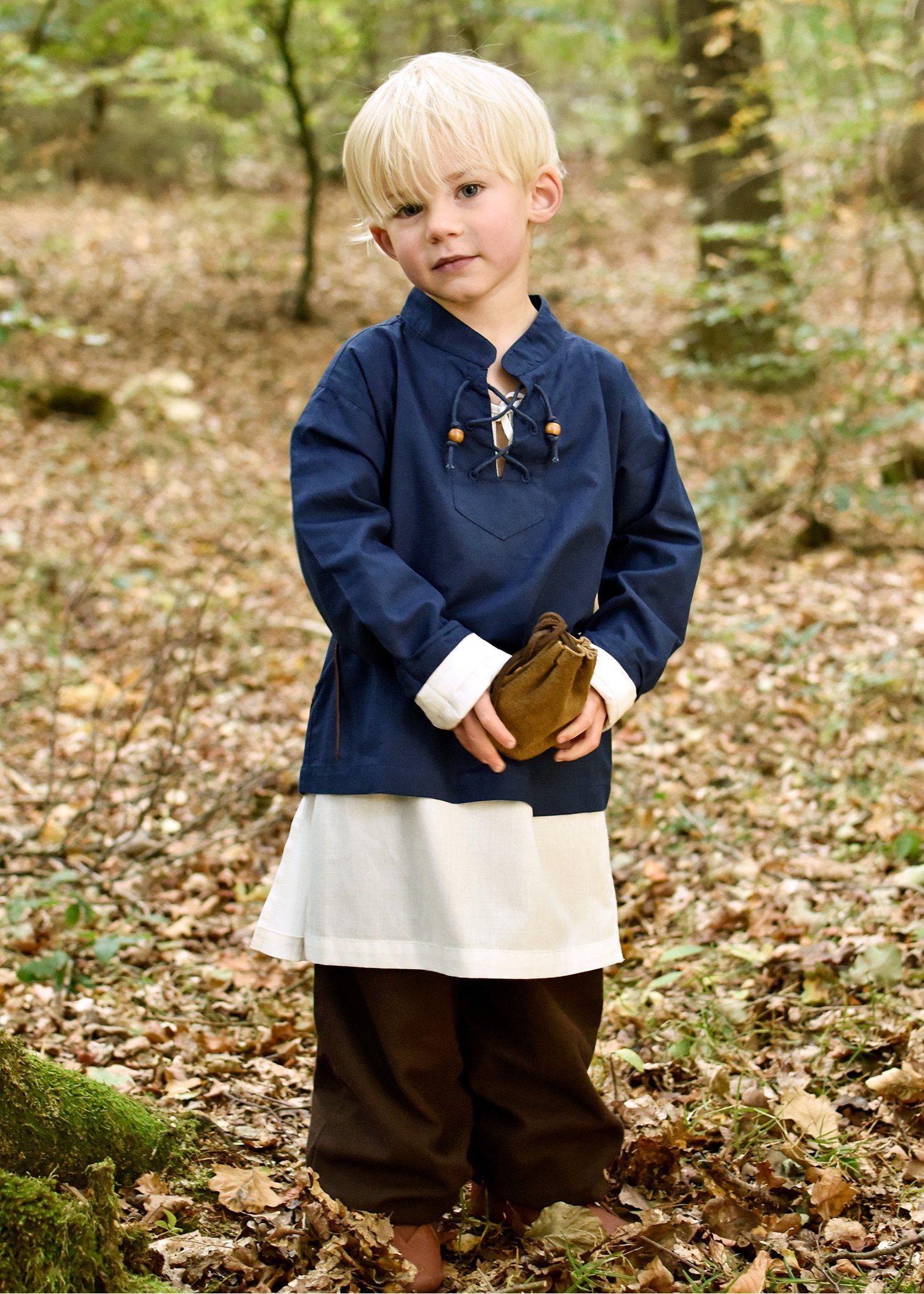 Ritter-Kostüm Kinder Mittelalter-Hemd Colin, mit Schnürung, blau