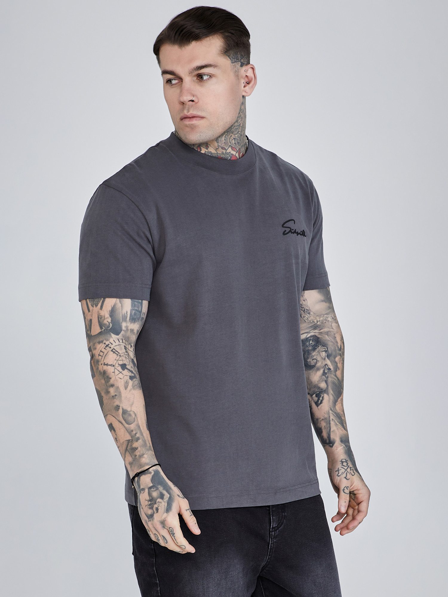 T-Shirt SikSilk Herren Graues Script T-Shirt