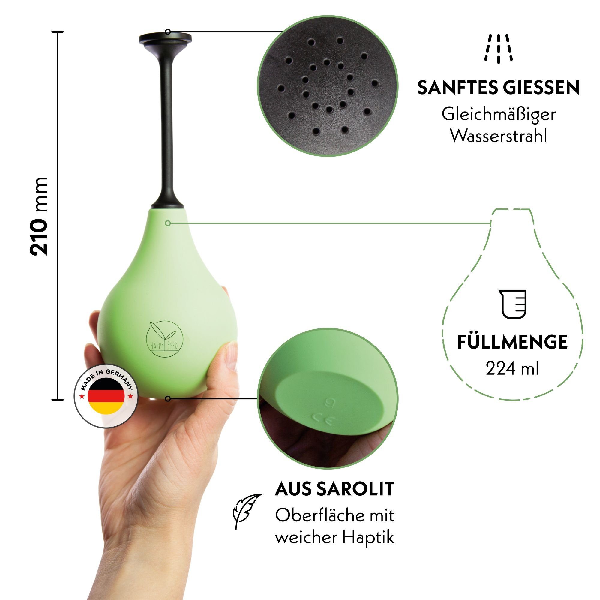 HappySeed Bewässerungsbrause Ballbrause für die Anzucht (224 ml) - Ballonbrause ideal für Pflanzen