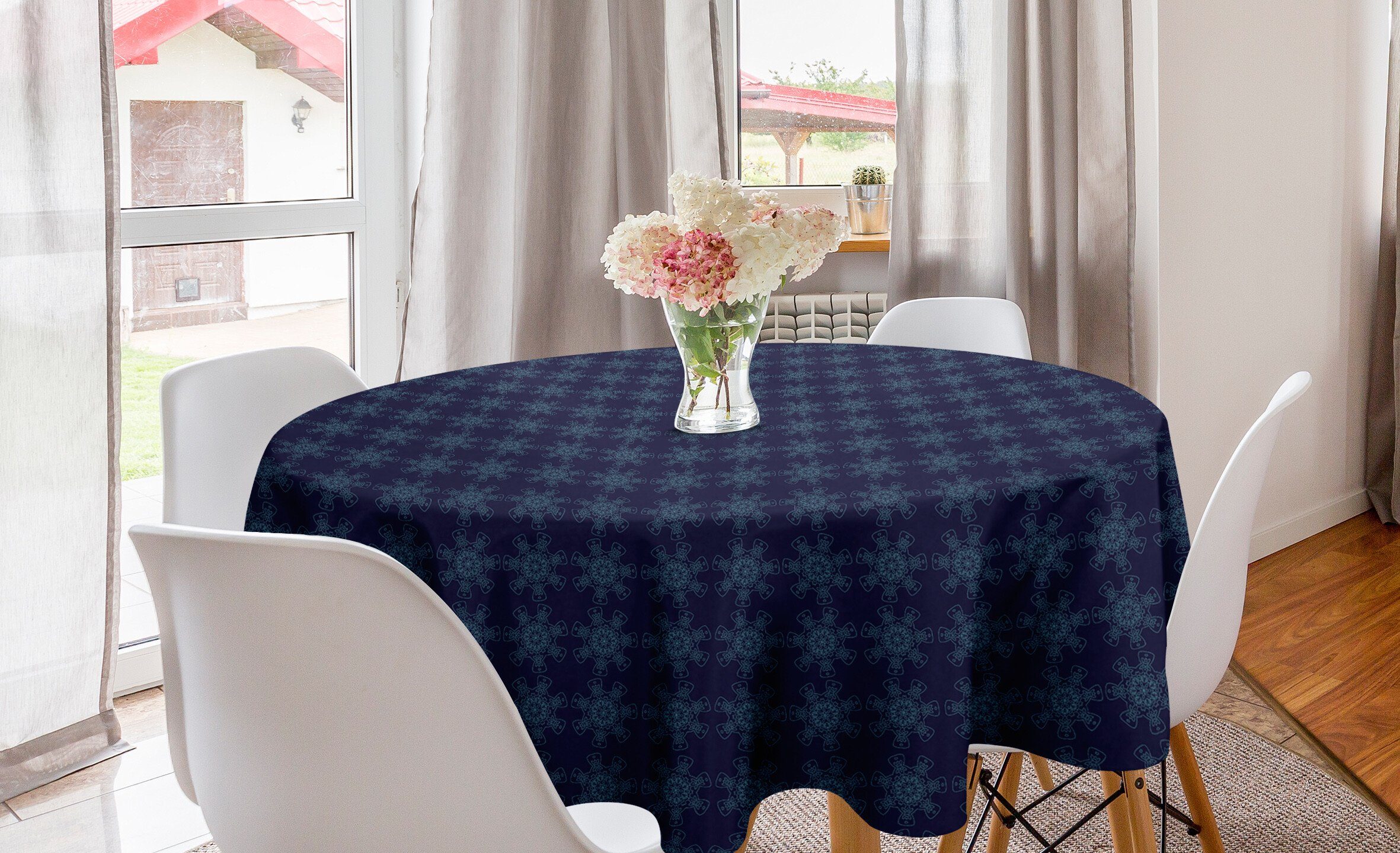 Abakuhaus Tischdecke Kreis Tischdecke Abdeckung für Esszimmer Küche Dekoration, Abstrakt Digitale Spitze Blumen-Druck