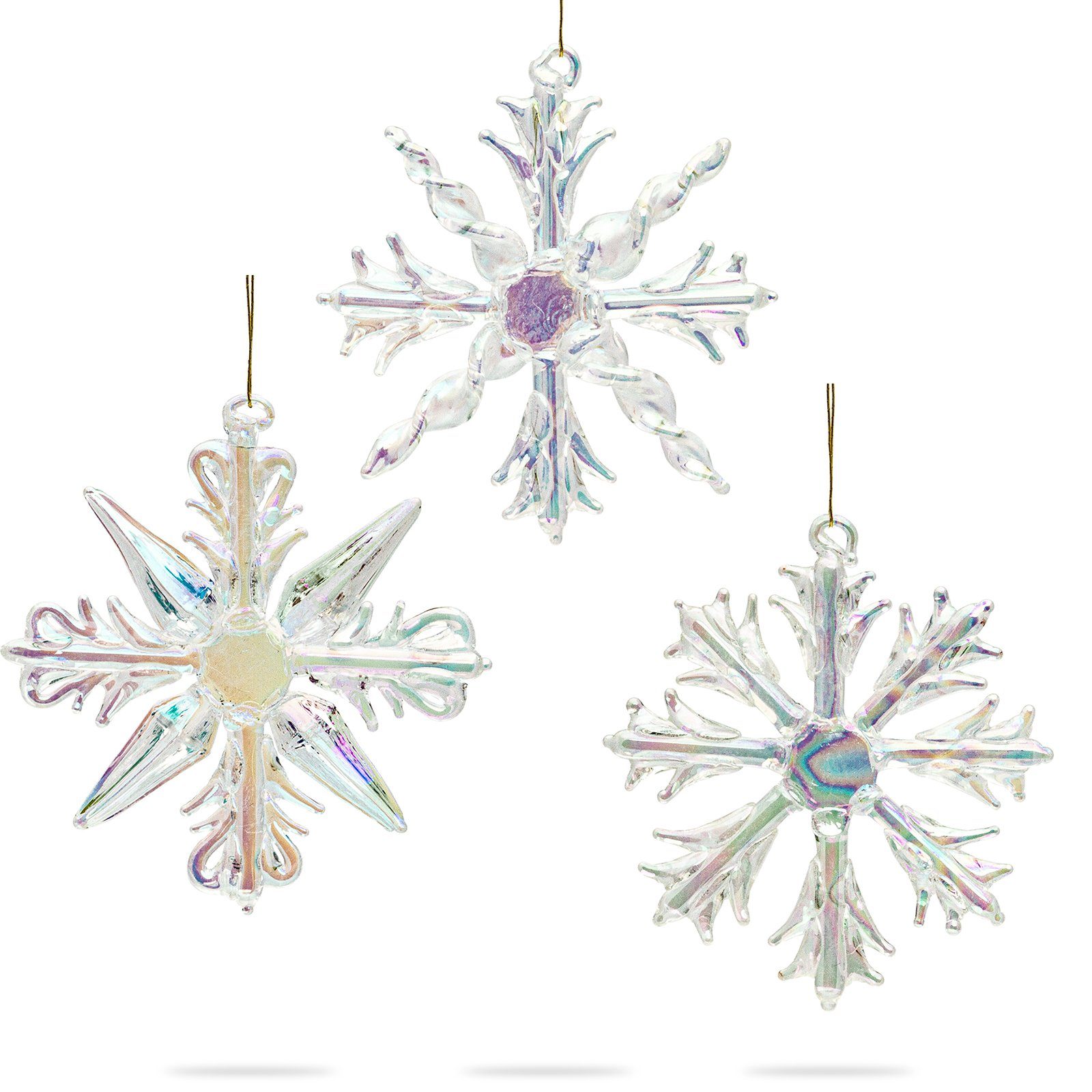 D: Weihnachtsbaum Glas Eiskristalle 3er Christbaumschmuck Set aus SIKORA Anhänger BS131 7cm