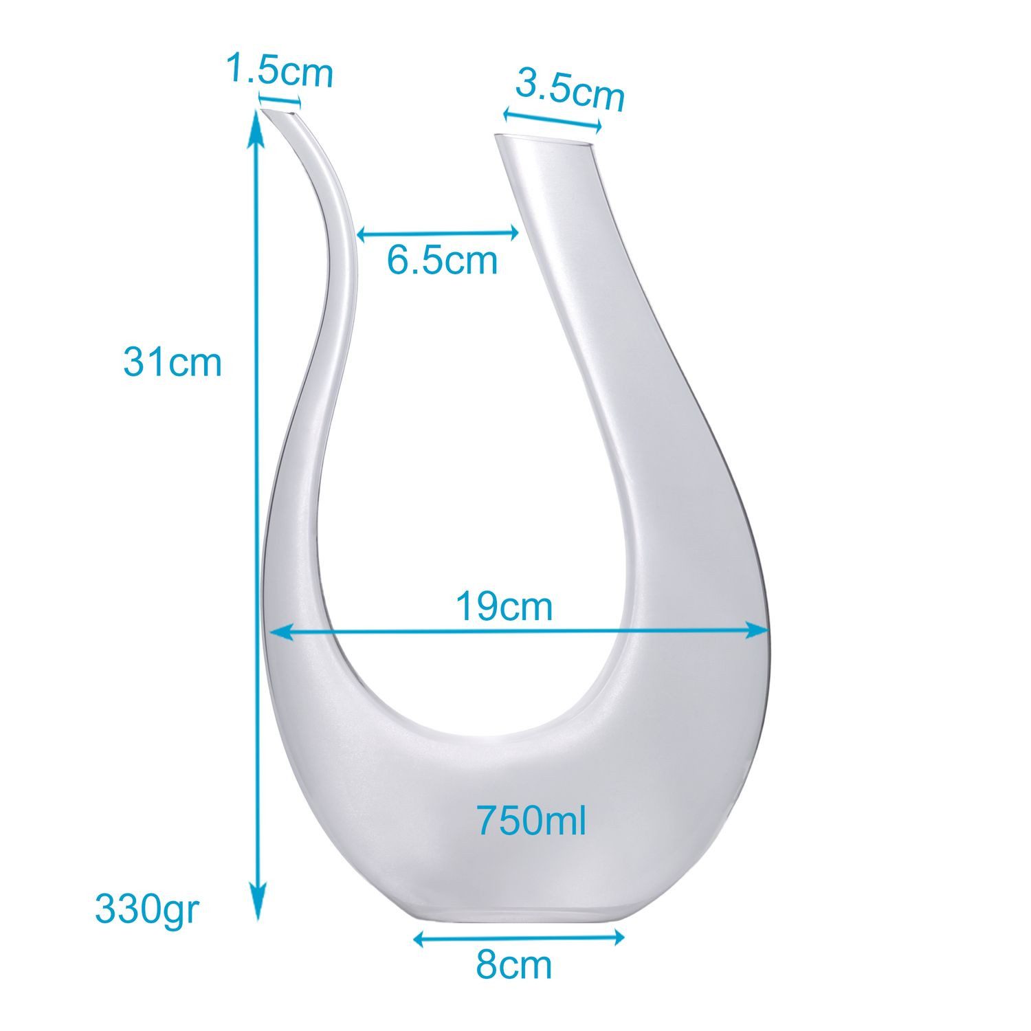 Intirilife Dekanter, (1-tlg), Wein Dekanter U-Form Glas Weinkaraffe Rotwein Dekantierer Weinbelüfter