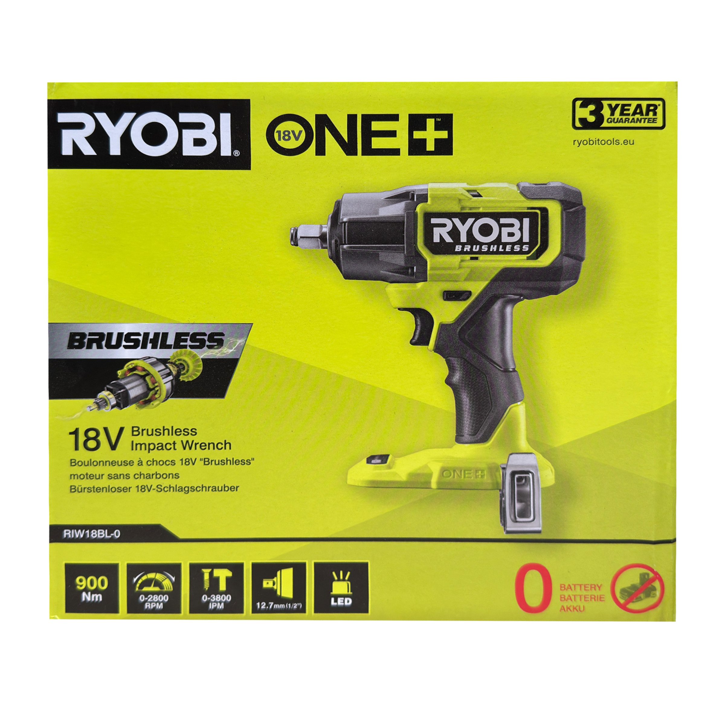 RYOBI Akku-Schlagschrauber Ryobi RIW18BL-0 Akku-Schlagschrauber 18V Brushless 900 Nm ohne Akku, (1-tlg)
