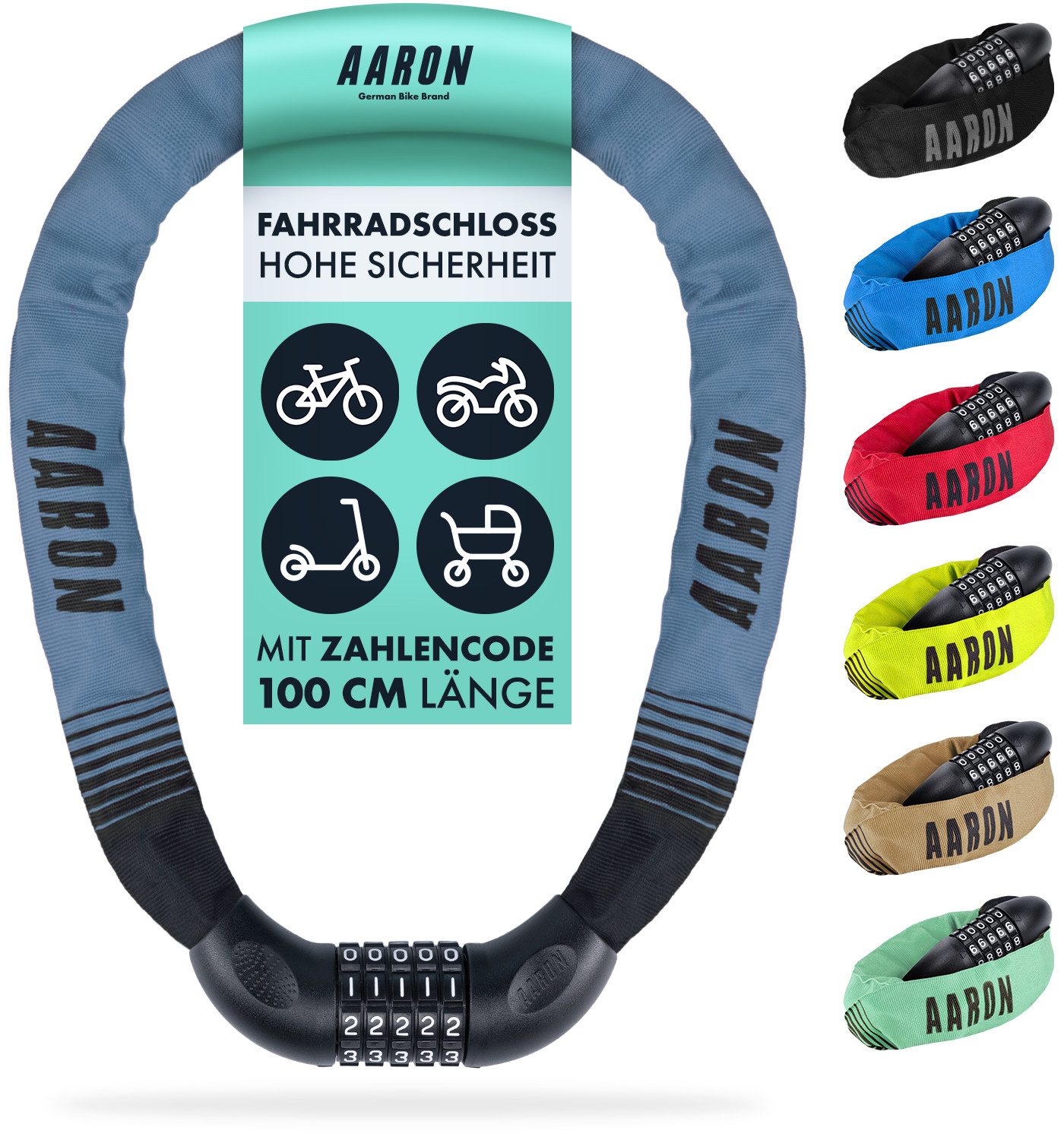 AARON Kettenschloss Lock One Fahrradschloss mit Zahlencode
