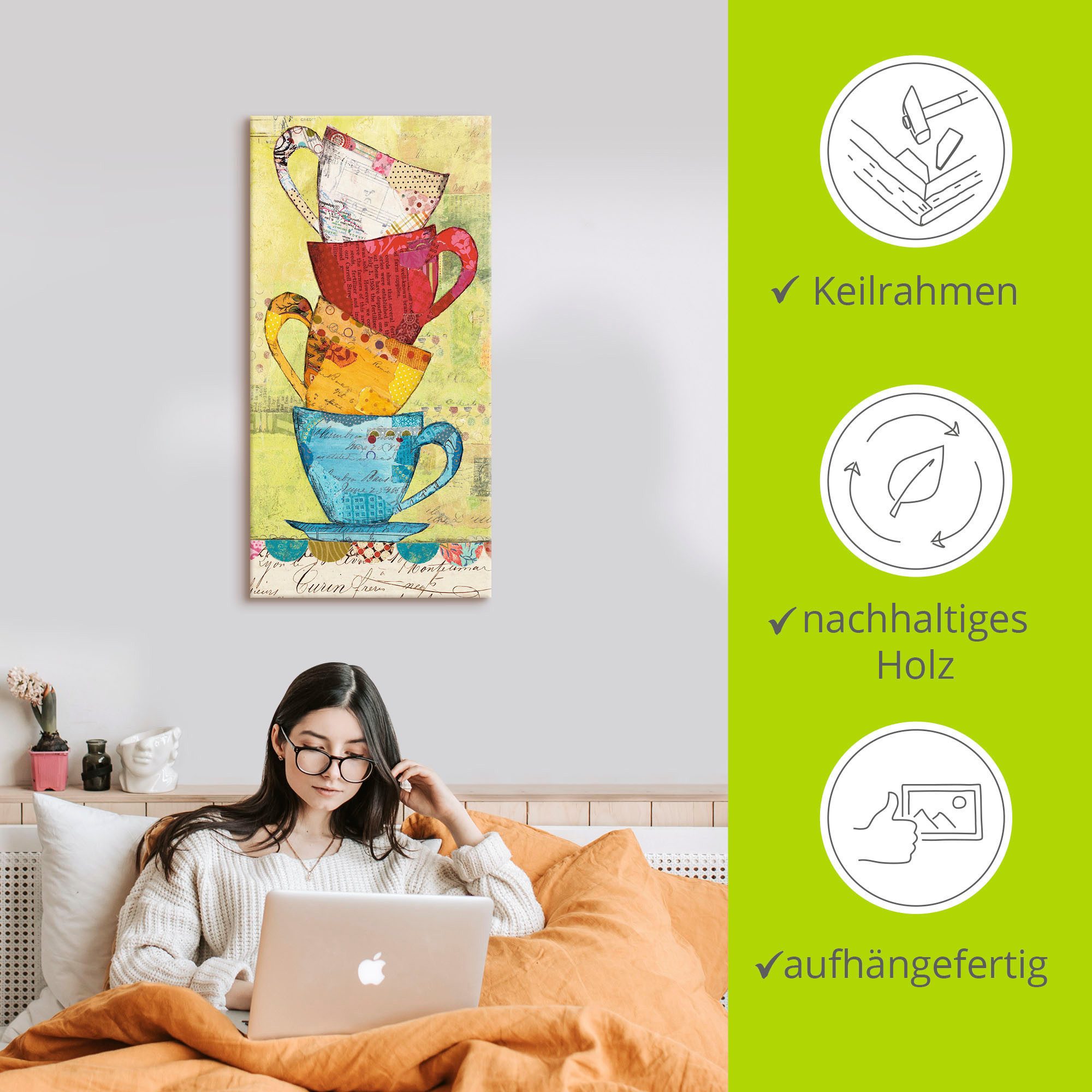 Artland Wandbild Komm zum Kaffee, Geschirr & Besteck (1 St), als Leinwandbild, Poster in verschied. Größen – Bild 5 von 5