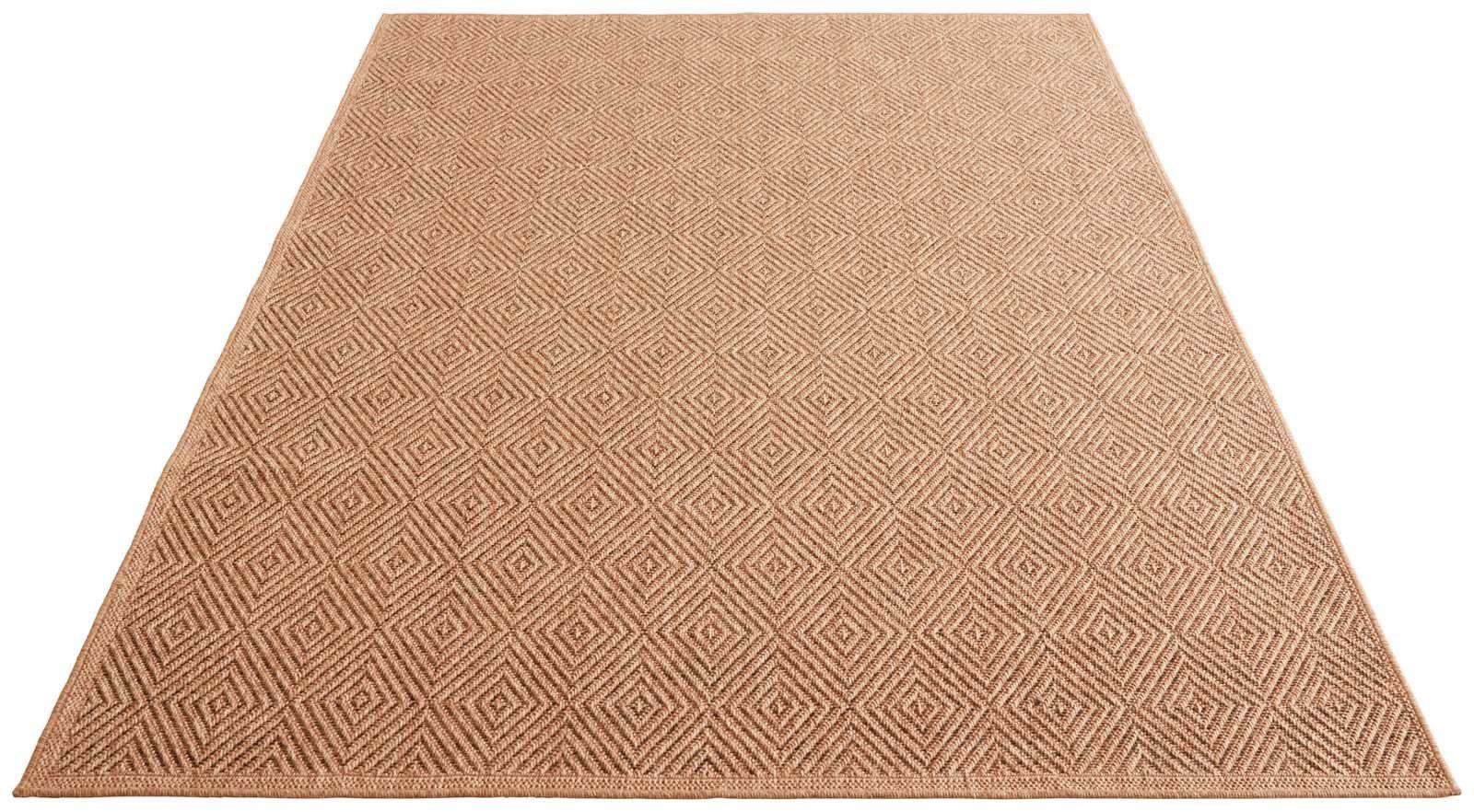 TaraCarpet Teppich TaraCarpet Borneo Raute Outdoor Teppich – Wetterfester Indoor & Outdoo, rechteckig, Höhe: 6 mm, Küche Wohnzimmer Terrasse Garten Balkon beige 80x150