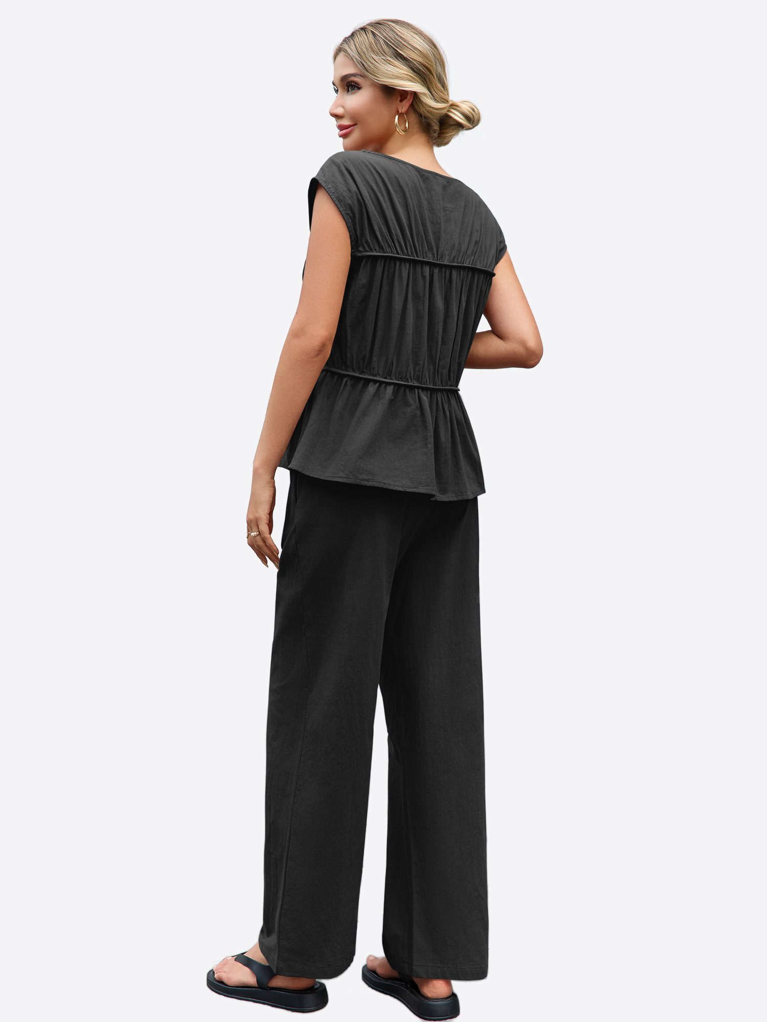 Imily Bela Hausanzug Damen 2-teilige Sets (Set, 2 tlg., Babydoll-Tanktop + Hose mit elastischem Bund) aus Baumwolle