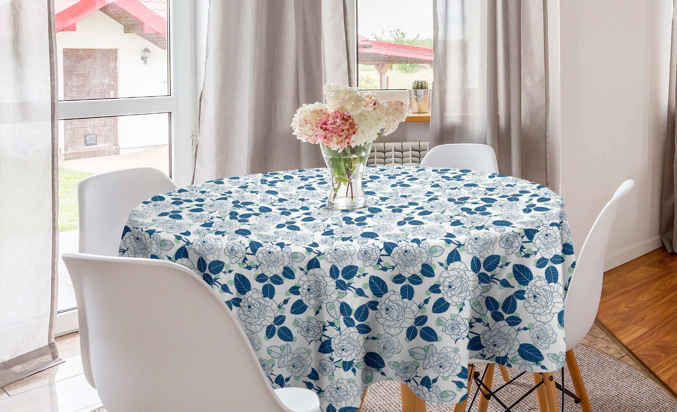 Abakuhaus Tischdecke Kreis Tischdecke Abdeckung für Esszimmer Küche Dekoration, Blume Moderne Rosen auf Tupfen