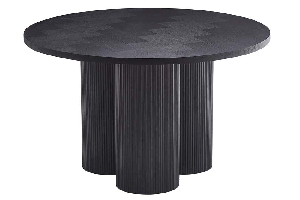 riess-ambiente Esstisch BABYLON 120cm schwarz - Eiche-Echtholzfurnier, MDF, Säulenfüße, rund (Einzelartikel, 1-St), Moderner Wohnzimmertisch mit dunklem Finish - Platz für vier Personen
