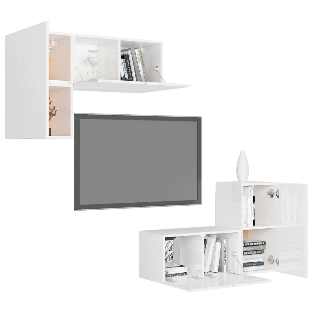 TV-Schrank 4-tlg. Hochglanz-Weiß Holzwerkstoff TV-Schrank-Set furnicato