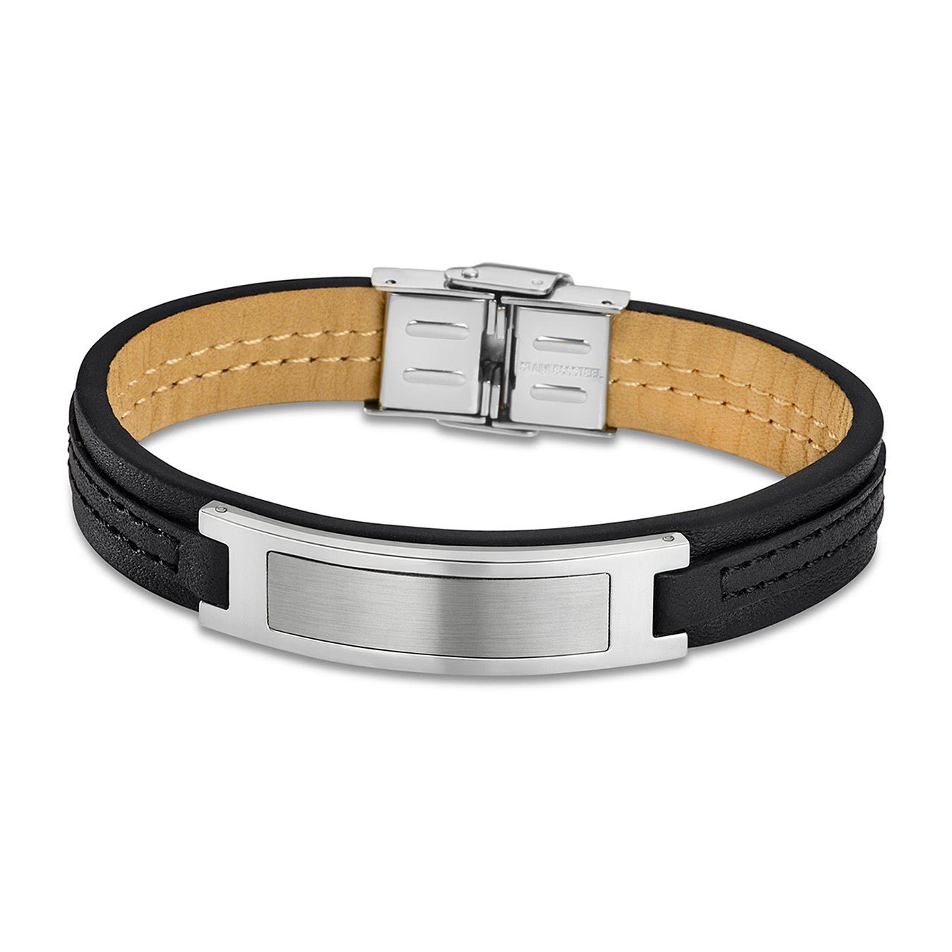 Lotus Style Armband Lotus Style Armband silber schwarz (Armband), für Herren aus Edelstahl (Stainless Steel), Echtleder