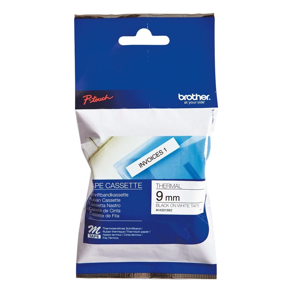 Brother Beschriftungsband M-K221S, M-Tape 9 mm x 4 m, für P-Touch