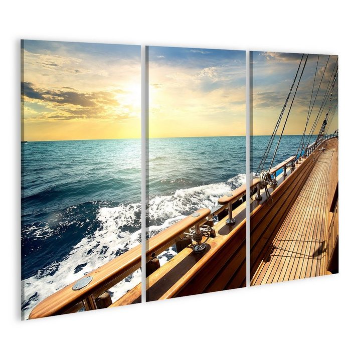 islandburner Leinwandbild Bild auf Leinwand Segelboot Meer Rot Sonnenuntergang Wandbild Poster K