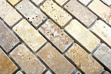 Mosani Mosaikfliesen Travertinmosaik Mosaikfliesen mix beige braun matt / 10 Mosaikmatten