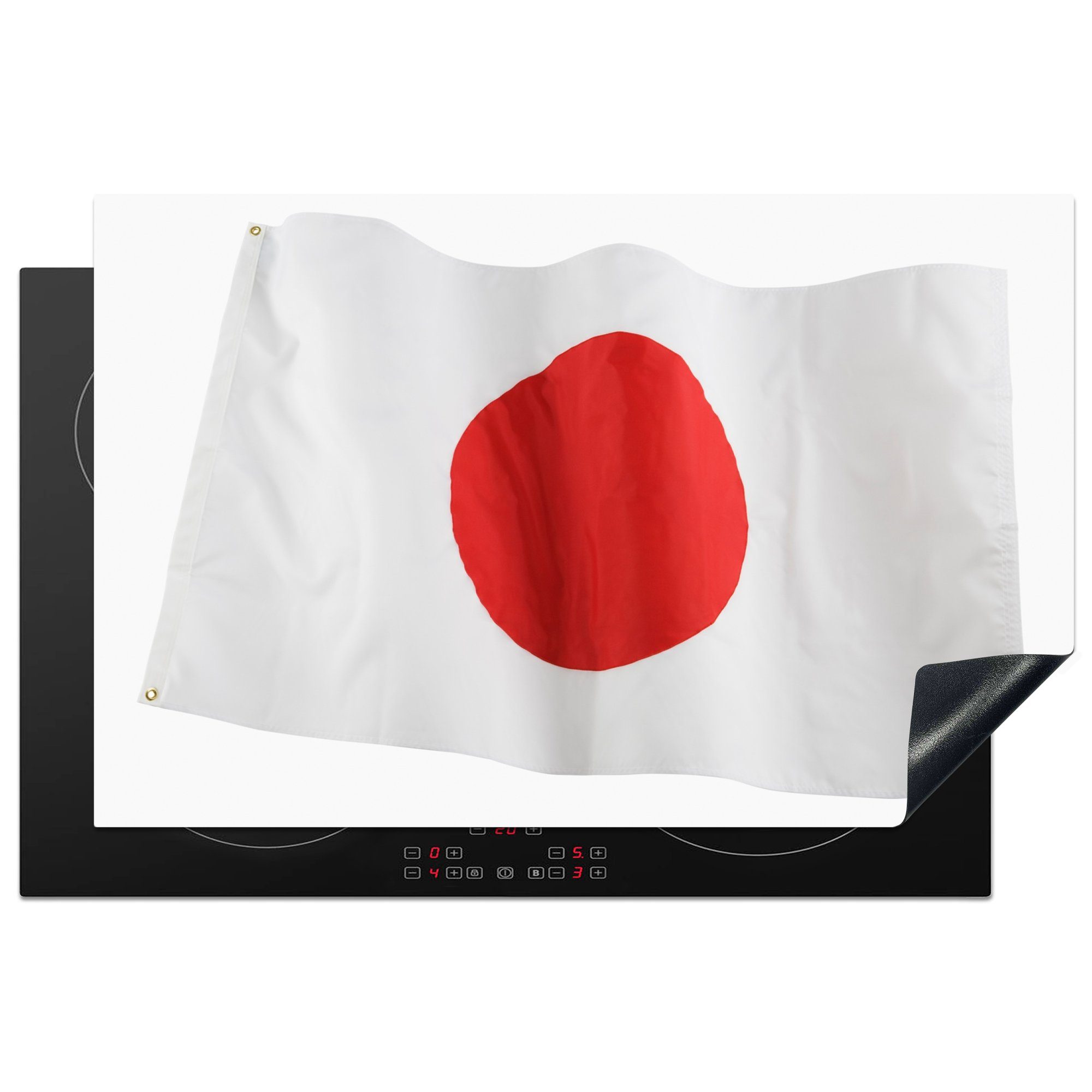MuchoWow Herdblende-/Abdeckplatte Die Flagge von Japan auf weißem Hintergrund, Vinyl, (1 tlg), 81x52 cm, Induktionskochfeld Schutz für die küche, Ceranfeldabdeckung