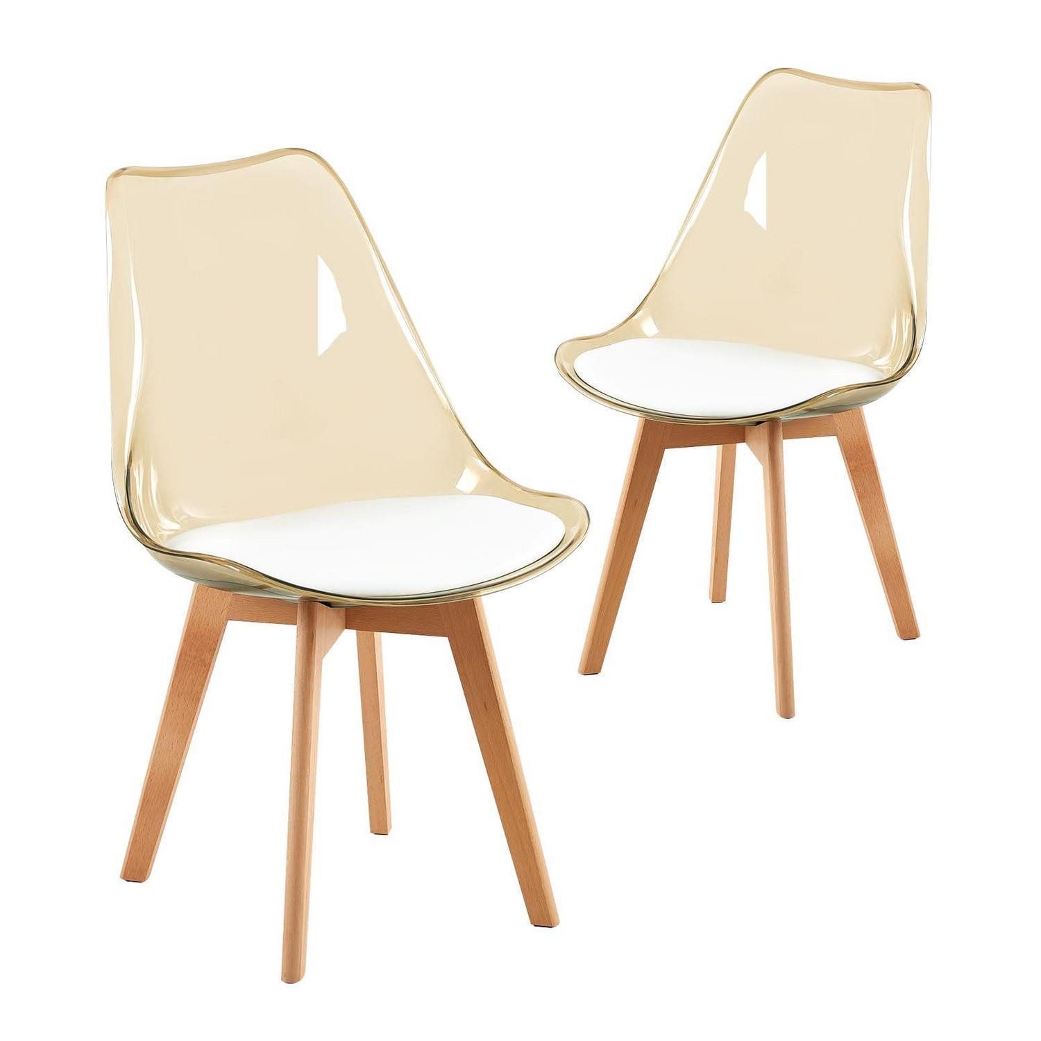 LuxusKollektion Esszimmerstuhl Esszimmerstühle 2 Brauner Transparenter & Weißem Lederpolster