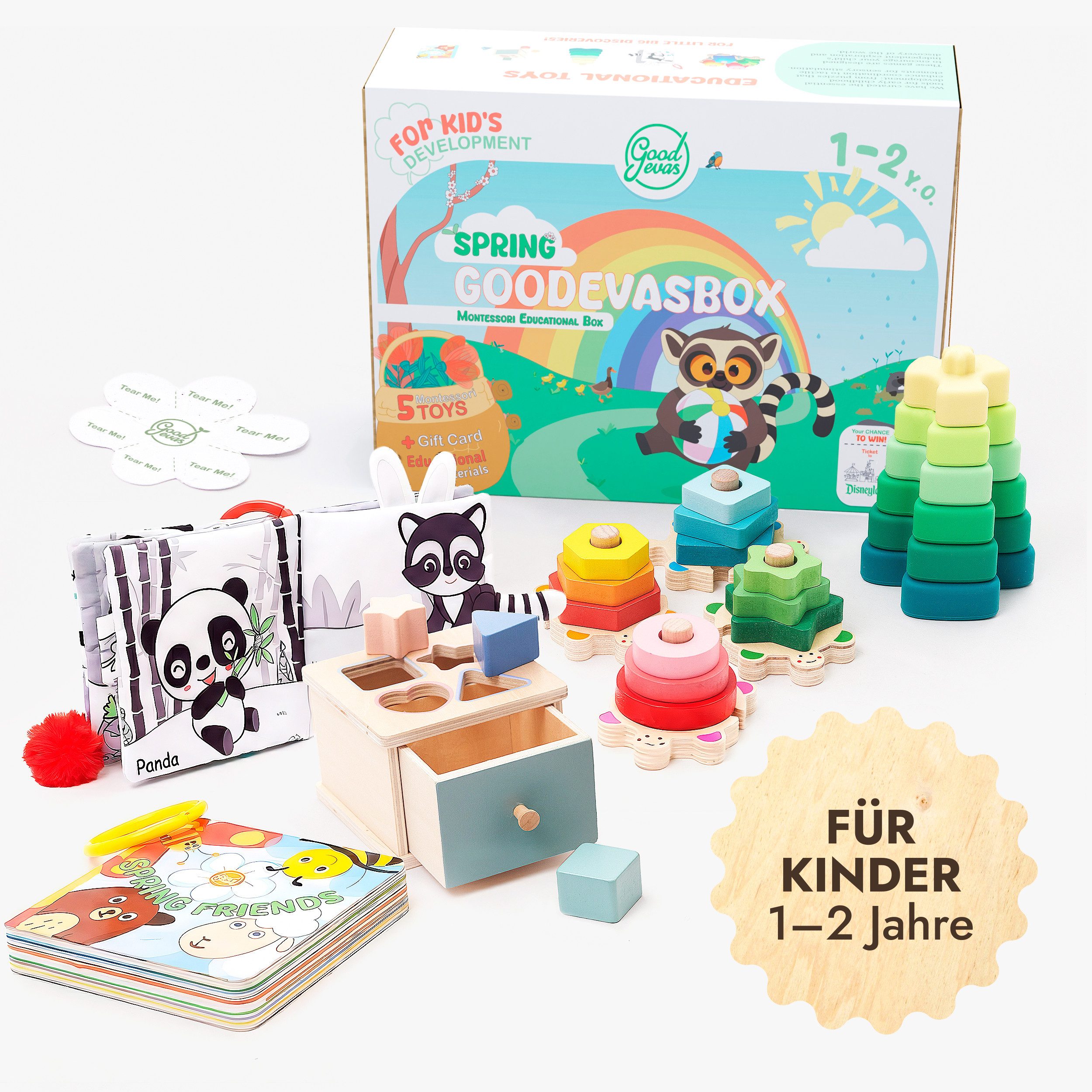 Goodevas Lernspielzeug Montessori Spielzeug für Kinder (Entwicklungsspielset, Lernspielzeuge, Motorikspielzeug aus Holz, Sensorisches Babyspielzeug), Geschenk zum 1. Geburtstag