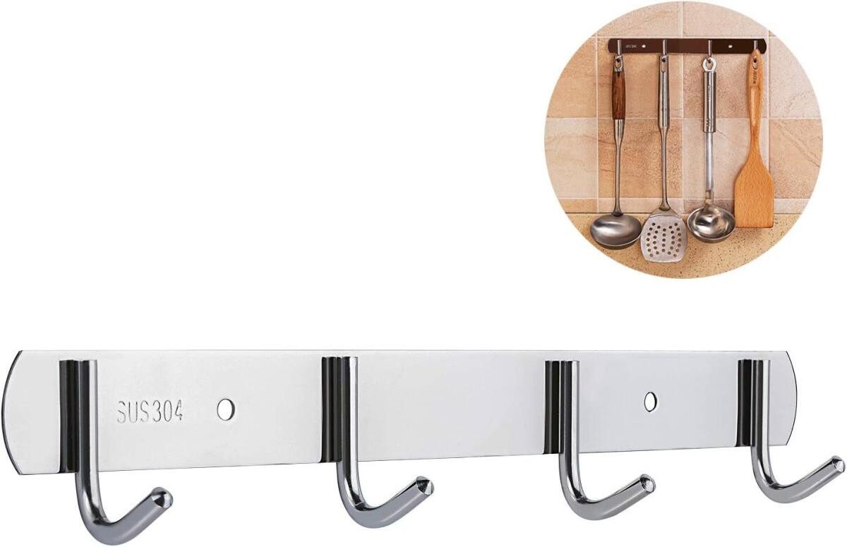 FELIXLEO Garderobenleiste Hängeleiste Edelstahl 4 Haken Selbstklebend Ohne günstig online kaufen