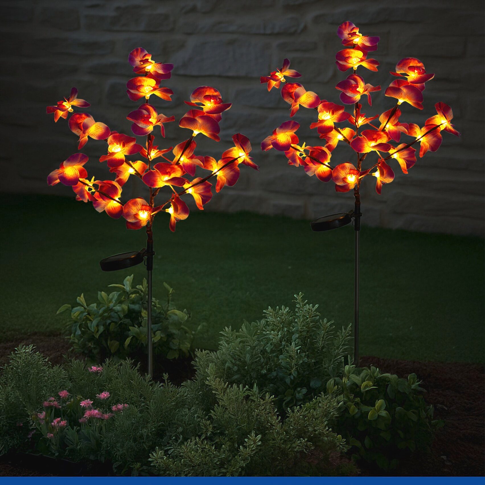 Maximex LED Gartenleuchte Modell Orchidee, Ein-/Ausschalter, LED fest integriert, Extra-Warmweiß, LED Gartenstecker, solarbetriebene Gartenbeleuchtung, 2 Einstellungen