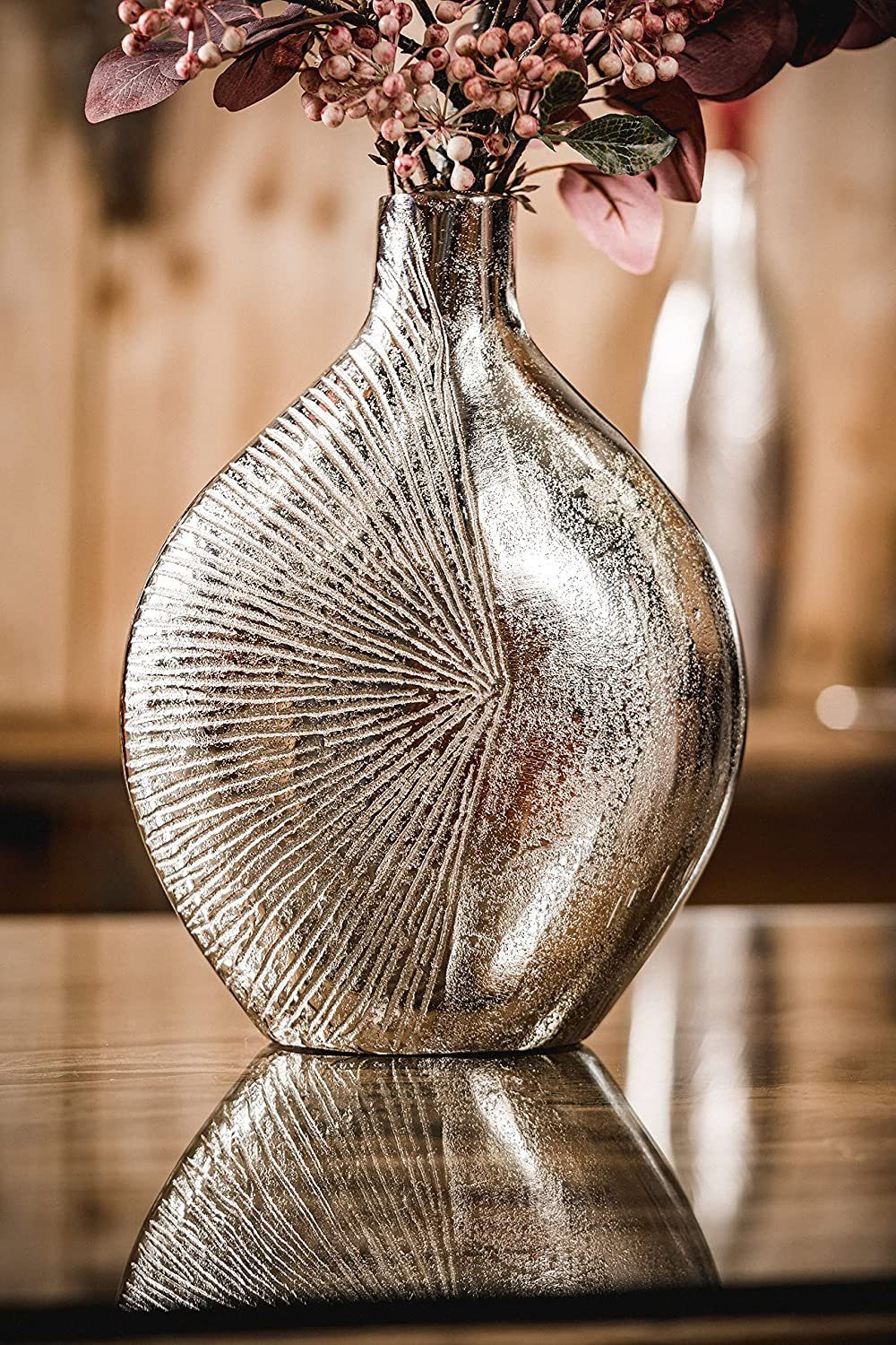 Dekovase Vase Dekovase Aluminium Silber Deko Metall 31 cm