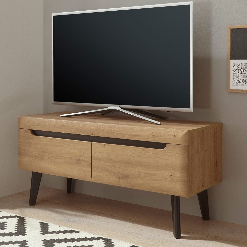 Lomadox Lowboard TIROL-61, TV im skandinavischen Design Eiche Artisan mit schwarz 107/50/40cm