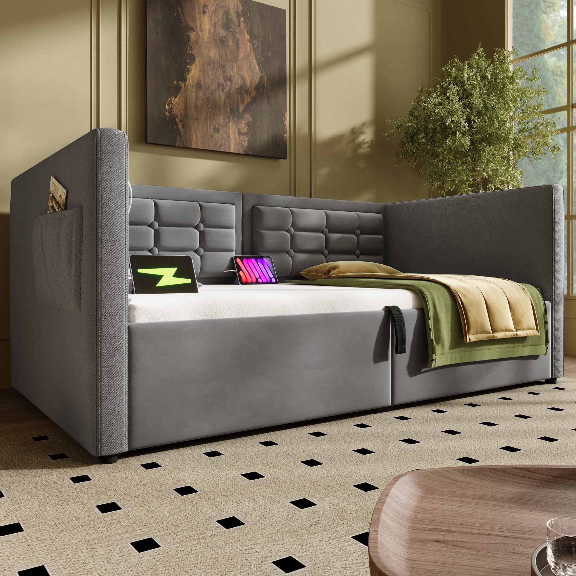 Flieks Daybett, Hydraulisches Polsterbett Schlafsofa 90x200cm günstig online kaufen