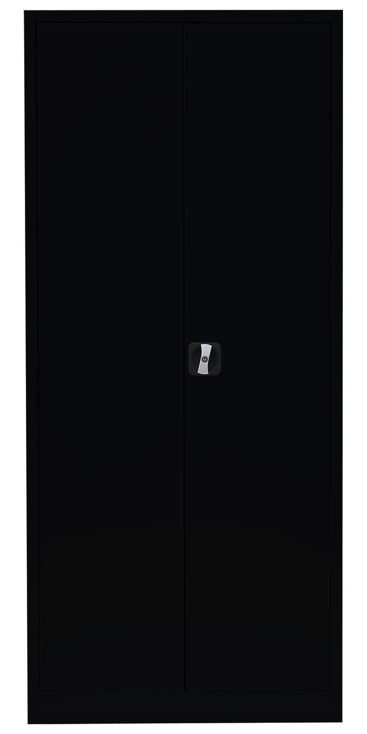 Steelboxx Mehrzweckschrank mit notwendig 9005 Türen: Schwarz Spind Komplett Tiefschwarz | Garderobenteil montiert, (1-St) Tiefschwarz/ Kleiderspind RAL Montage RAL 9005 Korpus: 180x80x38,3cm 2-türig keine