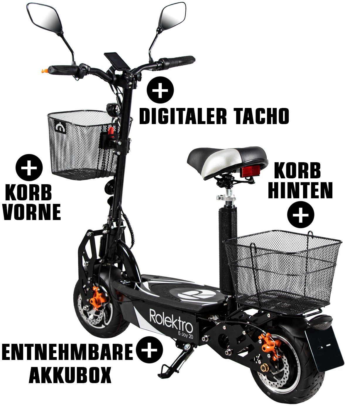 Rolektro E-Moped E-Joy 20, Black, 36V-12AH Lead-Acid Battery, 500 Watt, 20 km/h, up to 30 km range