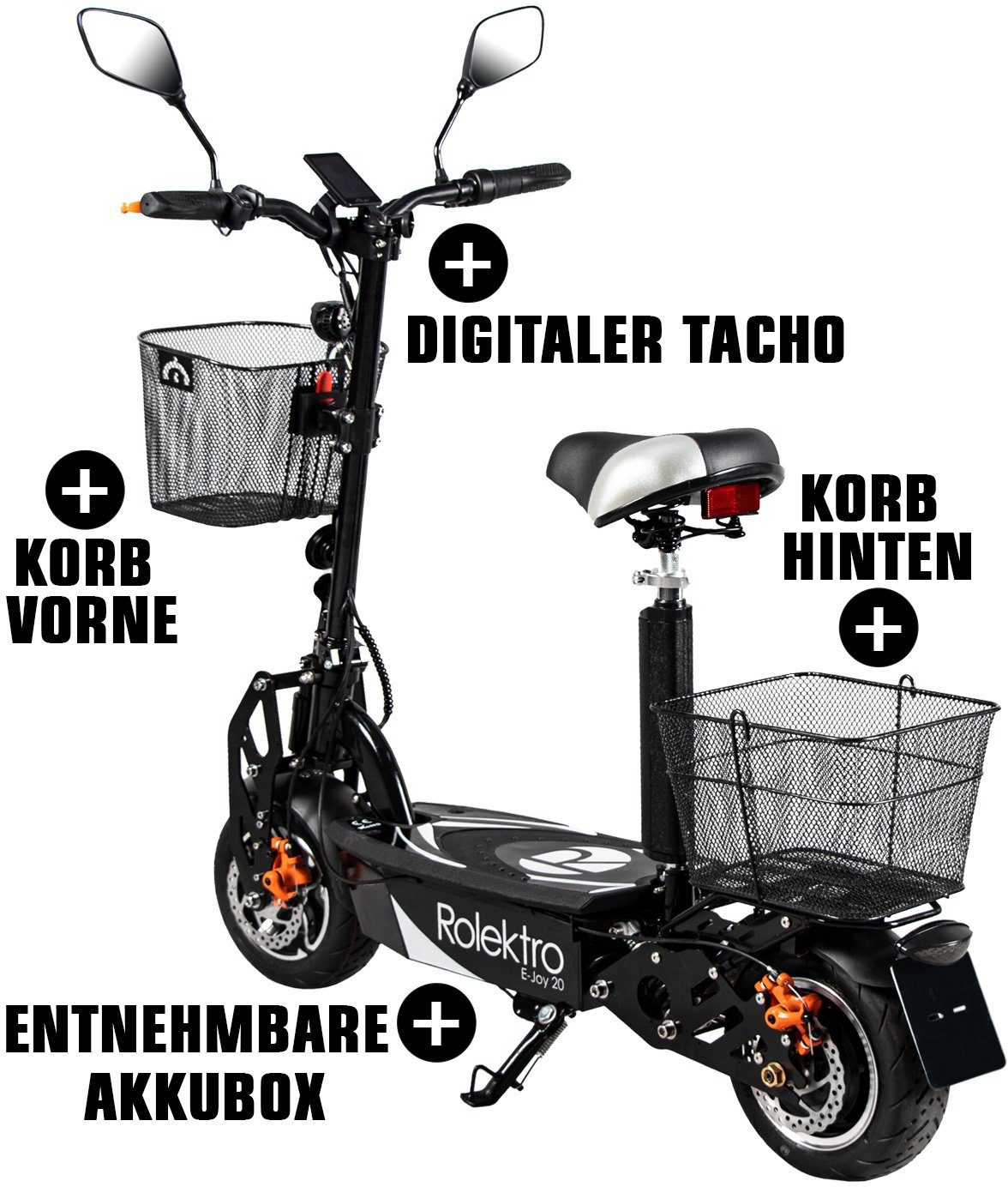 Rolektro E-Mofaroller E-Joy 20, Schwarz, 20 Akku, km/h 500 Watt, Blei-Gel 36V-12AH