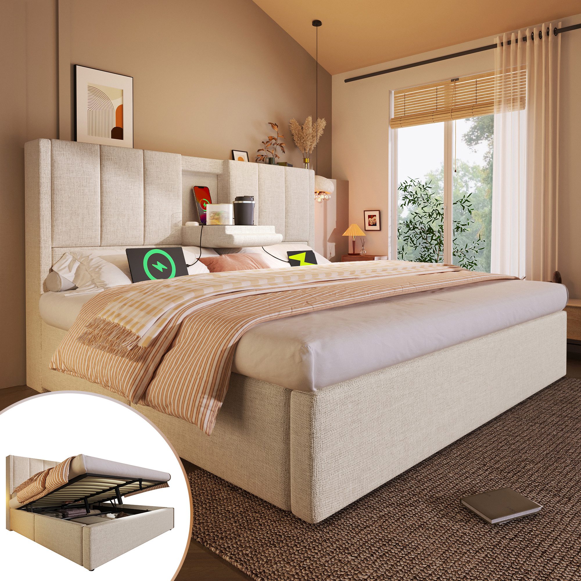 TavilaEcon Boxspringbett Hydraulisches Polsterbett mit verstecktem Becherha günstig online kaufen