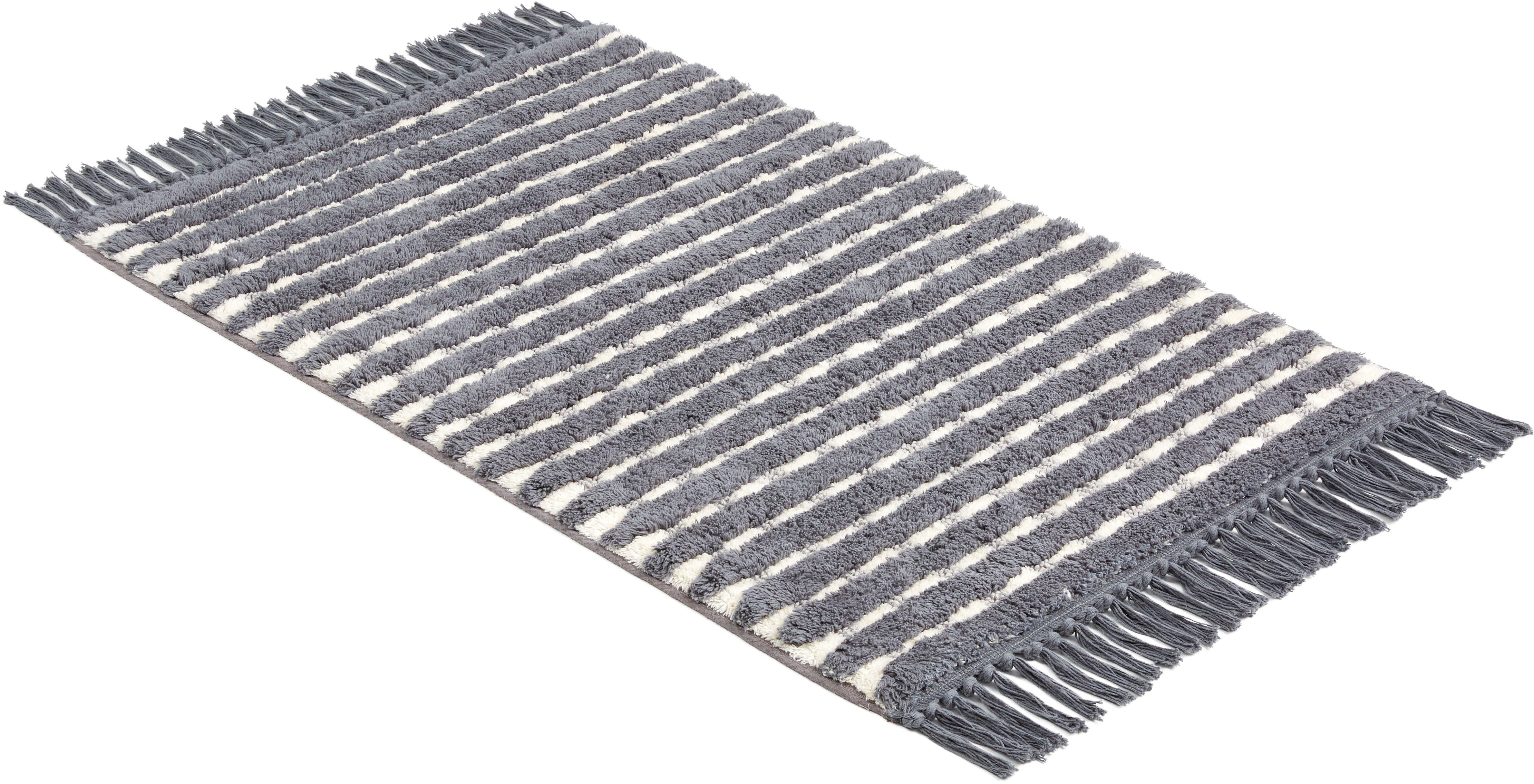 SCHÖNER WOHNEN-Kollektion Badematte »Bahamas Gitter«, Höhe 20 mm, rutschhemmend beschichtet, fußbodenheizungsgeeignet, Baumwolle, rechteckig, waschbar, Baumwolle, Badvorleger mit Fransen, Badteppich