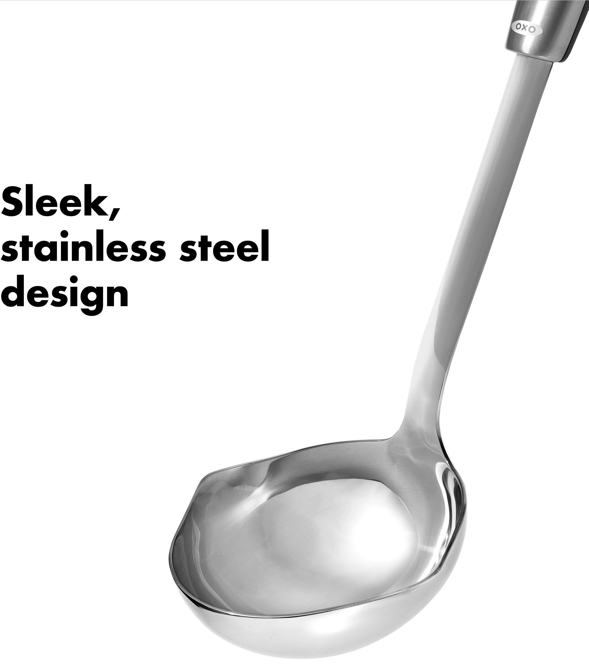 OXO SteeL Schöpflöffel, Edelstahlkelle, für Links- und Rechtshänder