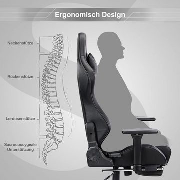 JOEAIS Gaming-Stuhl Gaming Stuhl Gaming Chair Gaming Sessel pc Stuhl Ergonomischer Stuhl (Bürostuhl mit Fußstützen 180 kg Belastbarkeit Massagefunktion), mit Wippfunktion, Höhenverstellbar, Massage Lendenkissen, 155°