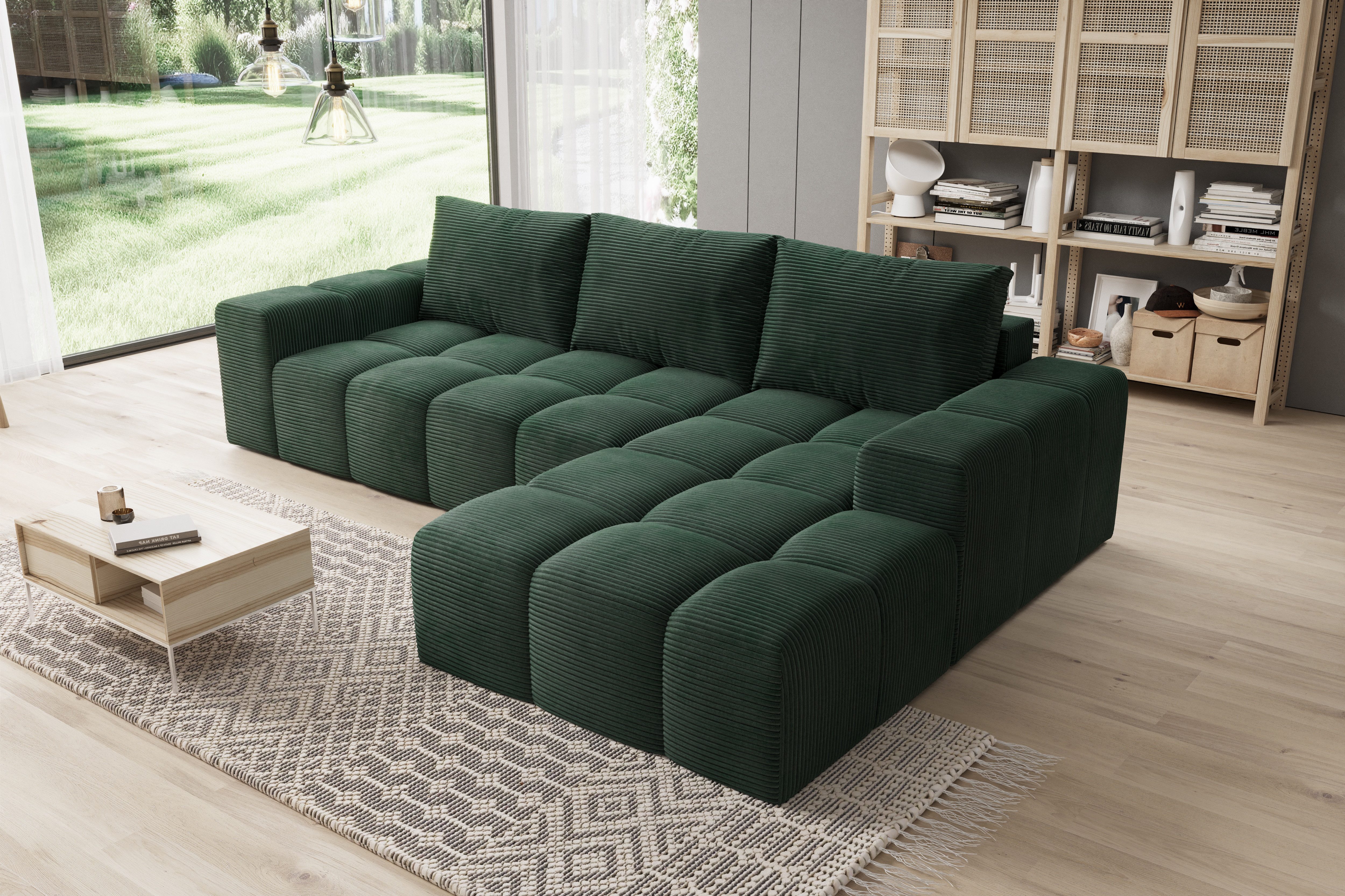 PROMETO Möbel Ecksofa Cento Couch L-Form,Sofa Links/Rechts Teddy-Bouclé, Web oder Cord-Stoff