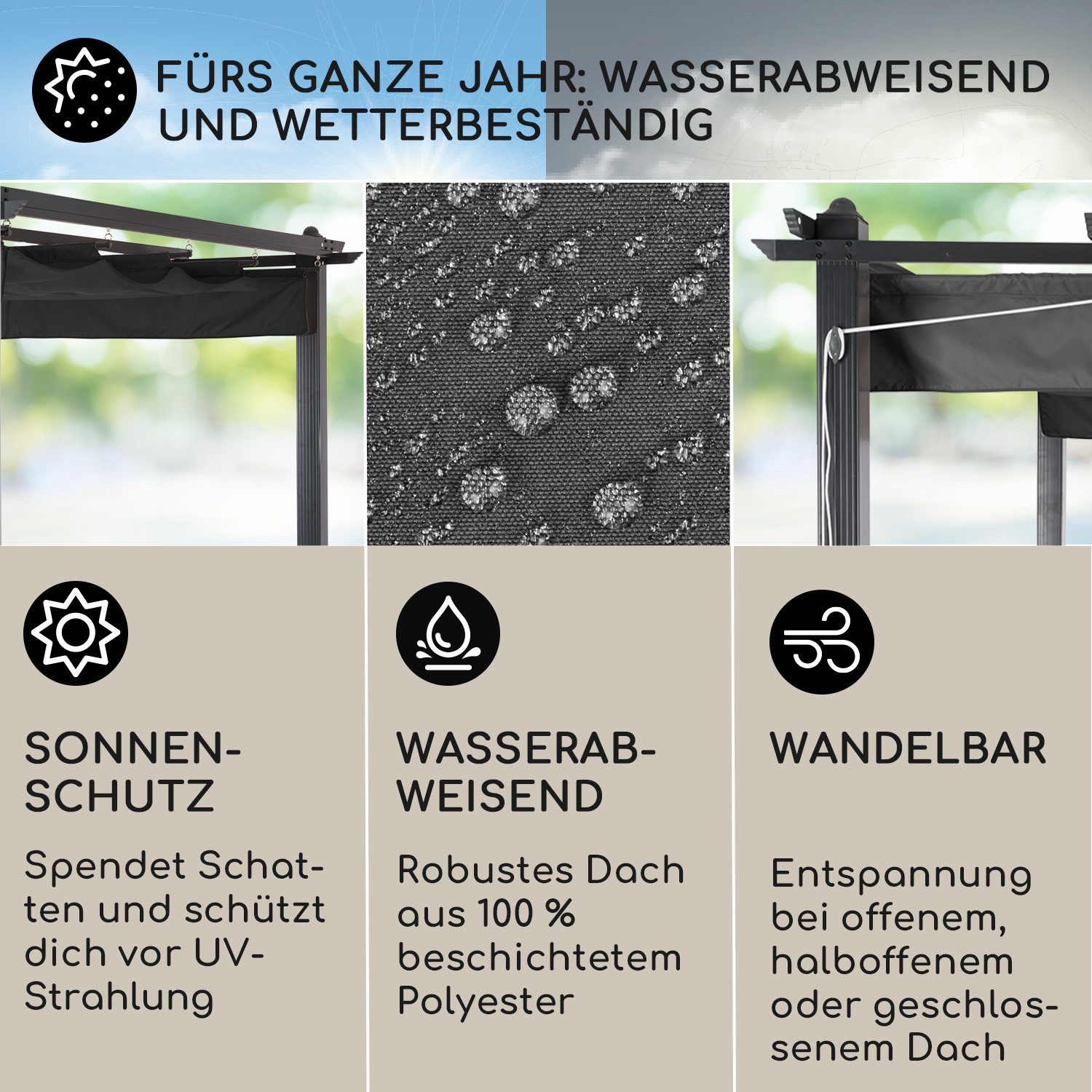 blumfeldt Pavillon Pantheon 3x4 Pergola 3x4 m Aluminium Polyester PU UV 200g/m² grau, (Set), Terrassenüberdachung Grillpavillon Gartenpavillon Sonnenschutz – Bild 3 von 5
