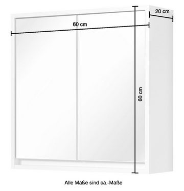 welltime Spiegelschrank Santorin Badezimmerschrank 2-türig, 60x60x20 cm, weiß