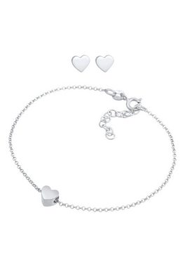 Elli Schmuckset Herz Liebe Armband Ohrstecker Set 925 Silber, Herz