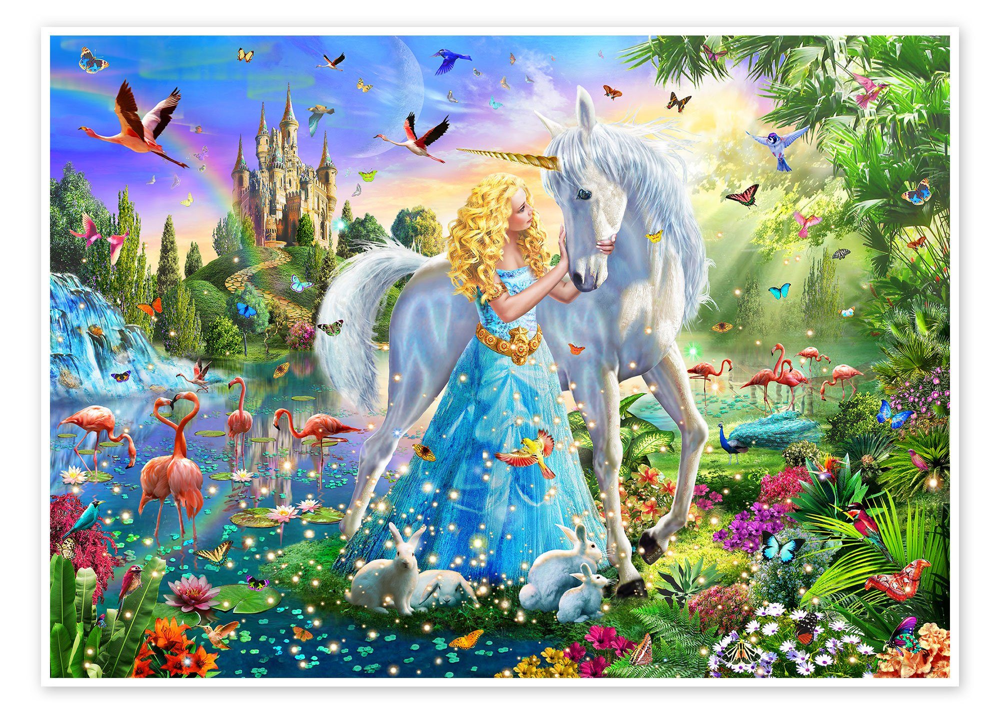 Posterlounge Poster Adrian Chesterman, Die Prinzessin, das Einhorn und das Schloss, Kinderzimmer Kindermotive